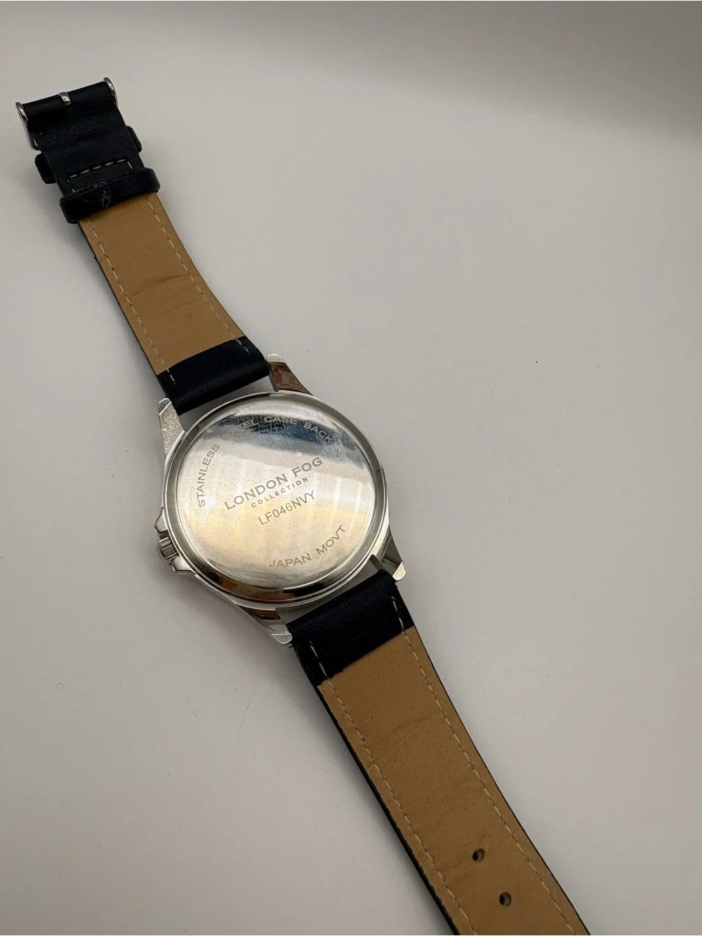 London Fog Men's Silver Dial Navy Faux Leather Strap Watch LF046NVY